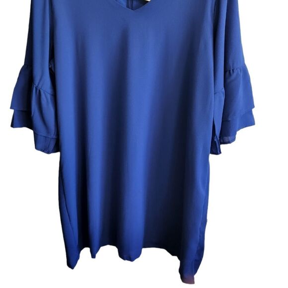 BELONGSCI Blue V-Neck Bell Sleeve Shift Dress Size XL - Picture 2 of 8
